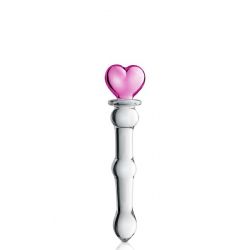 Dildo en verre à boules avec coeur rose 20cm N°21 - Glossy Toys