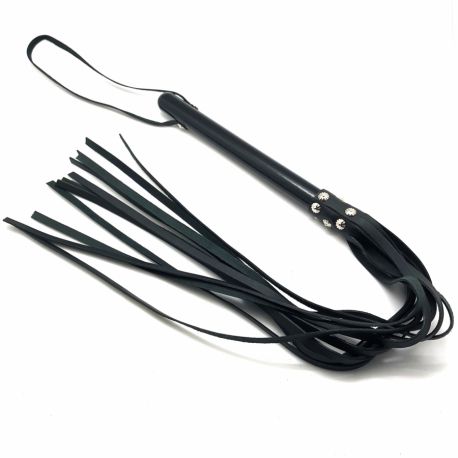 Martinet long Lanières en cuir et Manche en bois 80cm Noir - The Red