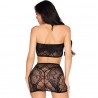 LEG AVENUE - 81676 ENSEMBLE HAUT EN DENTELLE + MINI-JUPE NOIR - TAILLE UNIQUE